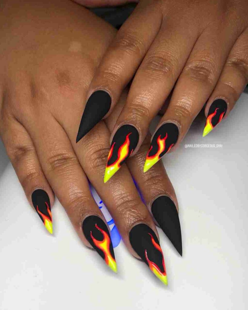 Flame Black Nails