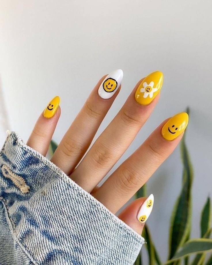 Emoji Fun Yellow Summer Nail Designs