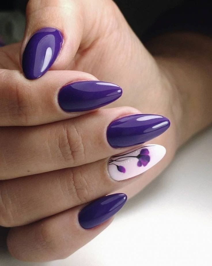 Floral Accent Delight dark purple nail designs