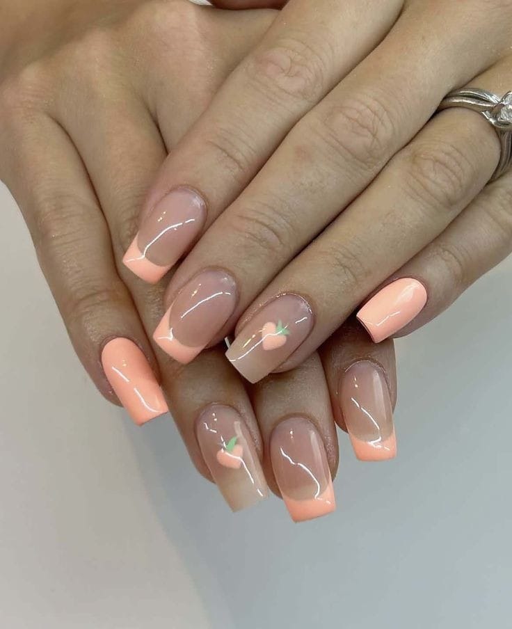 Glossy Peach Prints Peach Nail Designs