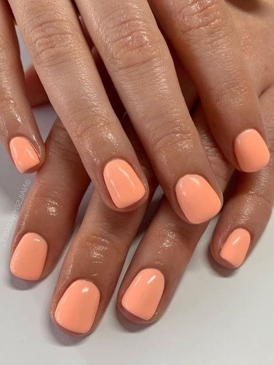 Glossy Peach Short Nails