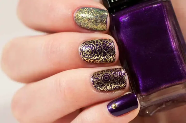 Gold and Purple Nails