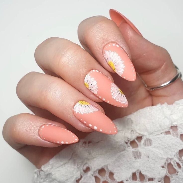 Matte Peach Blossoms Nail Designs