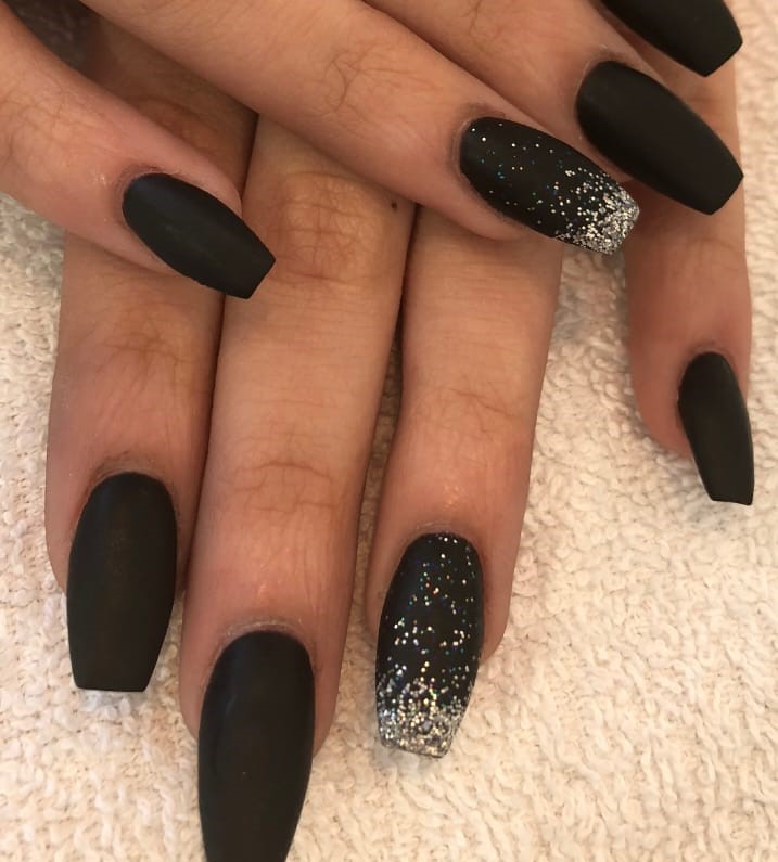 Matte Black Nails With A Touch Of Rebellion