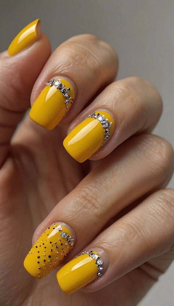 Mustard Glam Summer Yellow Nail Designs