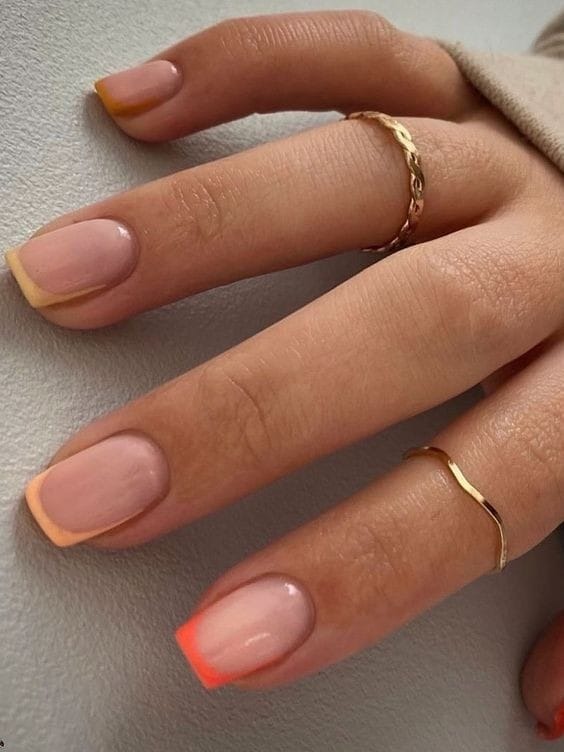 Peach Spectrum Tips Nails