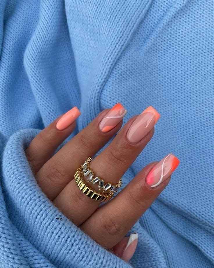 Peachy Pink Swirl Nails