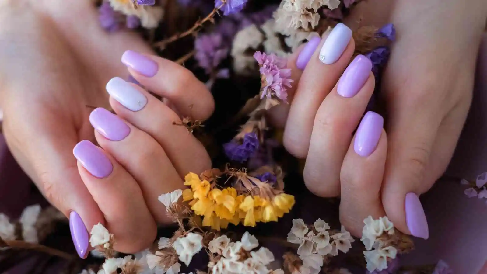 Purple and White Nails