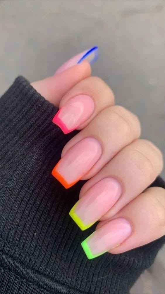 Rainbow Border Coffin Nails