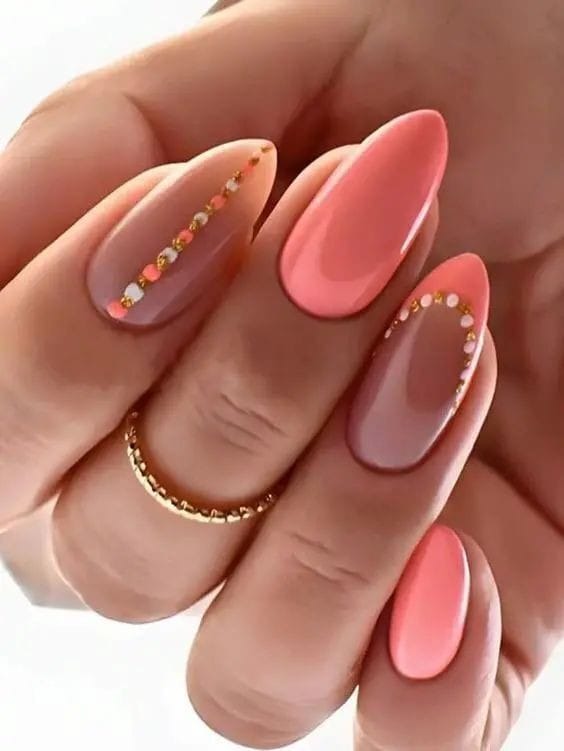 Rhinestone Glamour Peach Nail Designs