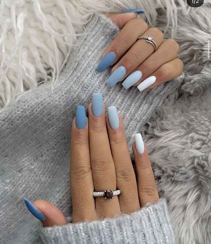 Shades of Blue Summer Coffin Nails