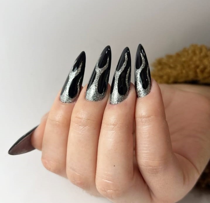 Silver Design Blaze Nail Art