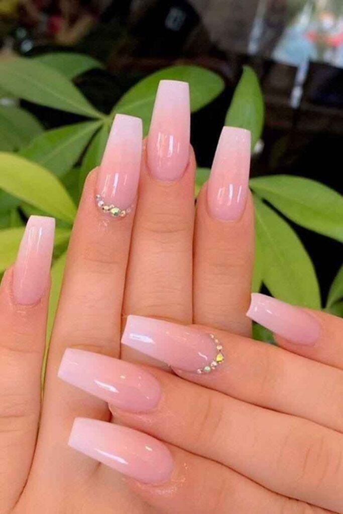 Stone-Bordered Ombre Summer Coffin Nails