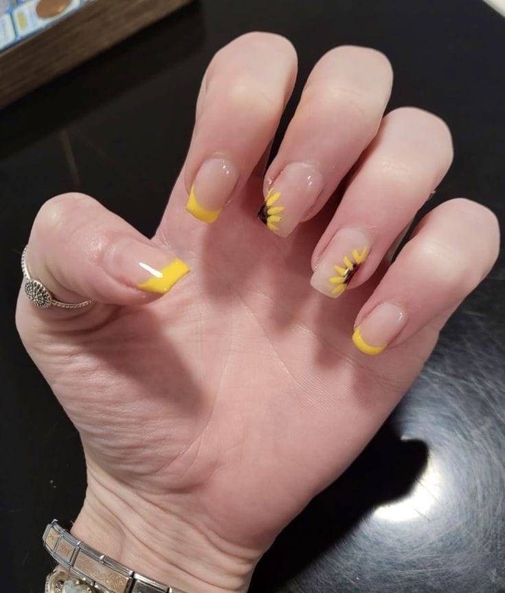 Sunflower French Tips Summer Nail Designs