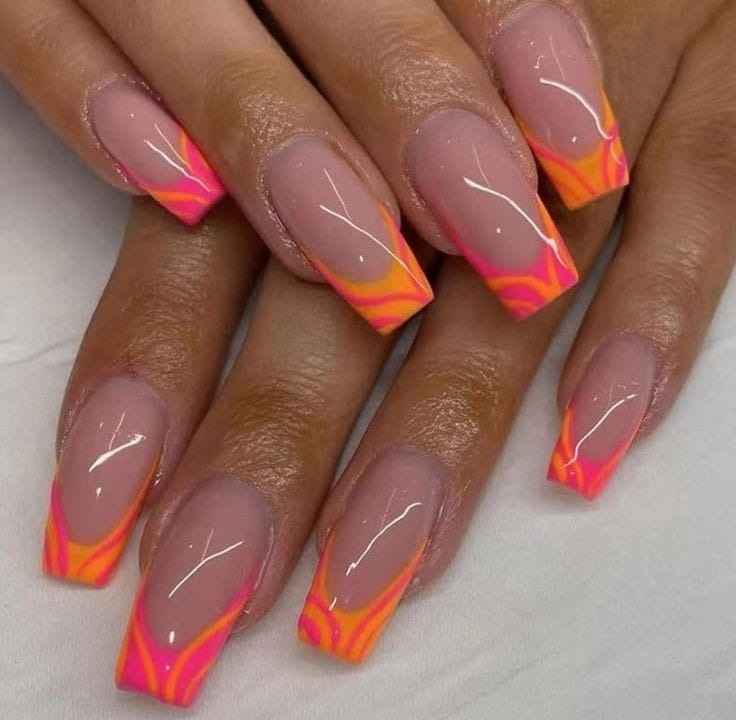 Swirled Peach and Pink Tips Coffin