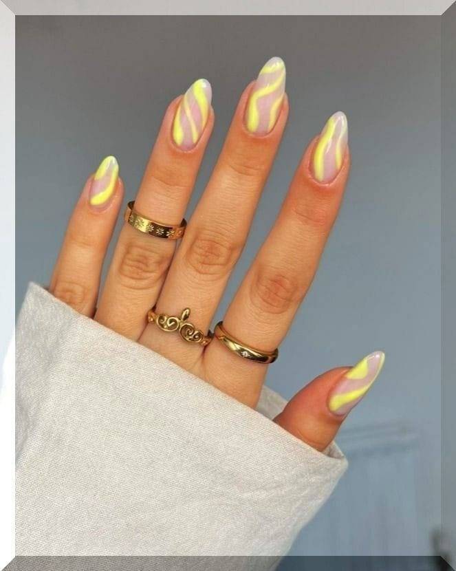 Swirly Sunshine Summer Yellow Nail Designs