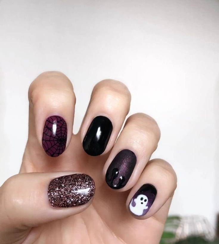 Bloody Purple Boo Black and Purple Halloween Nails