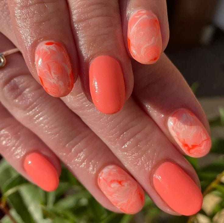 Coral Marble Nails