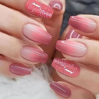 Coral Ombre with Glitter Nails