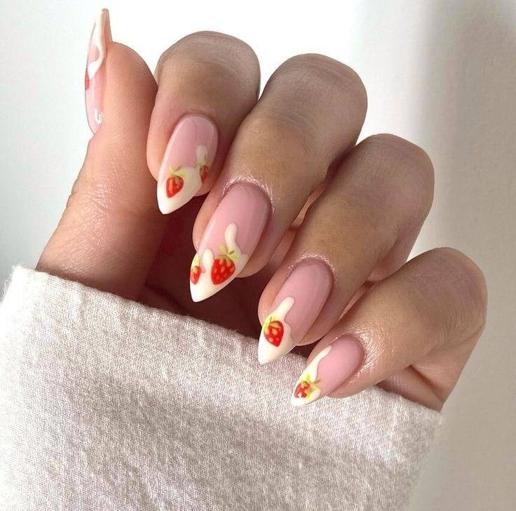 Creamy White Tips with Strawberry Nails