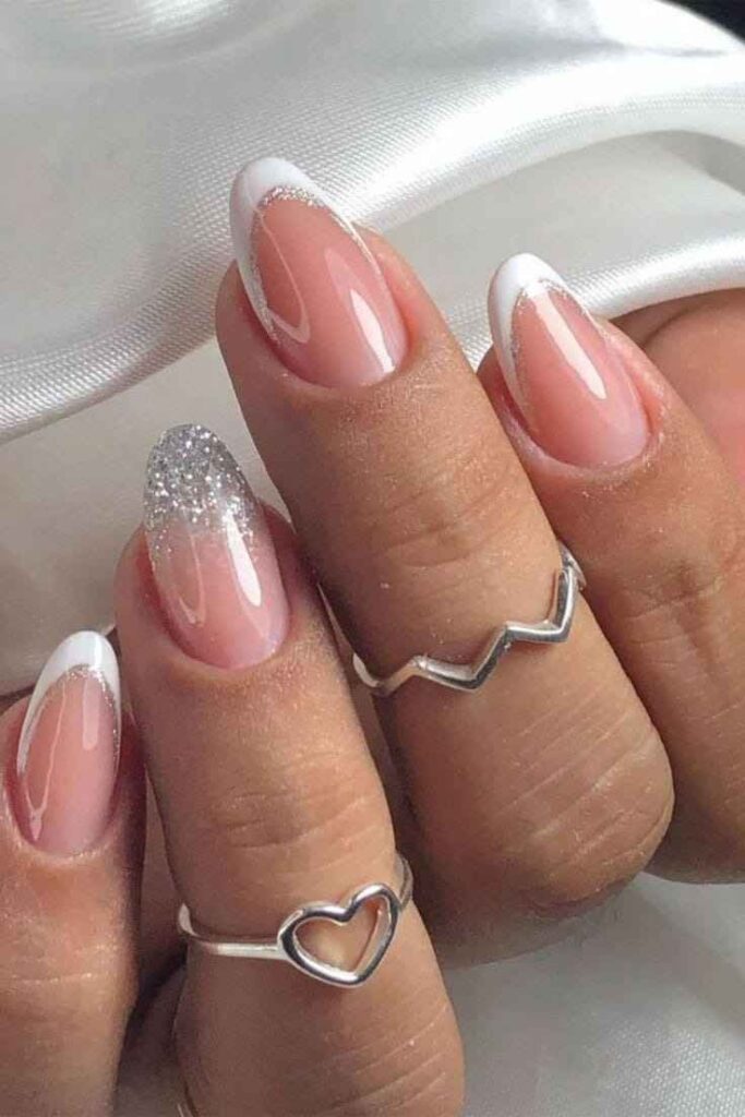 Glittery French Nails White Summer nail Designs