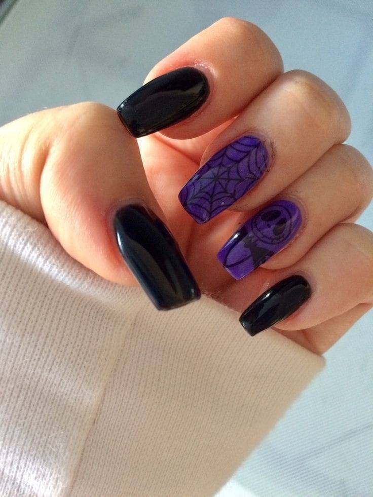 Haunted Web Black and Purple Halloween Nails