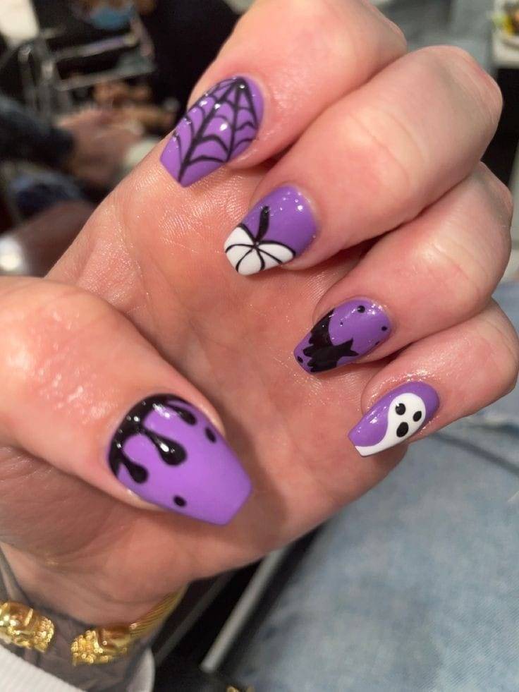 Lavender Dark Shorties halloween nails