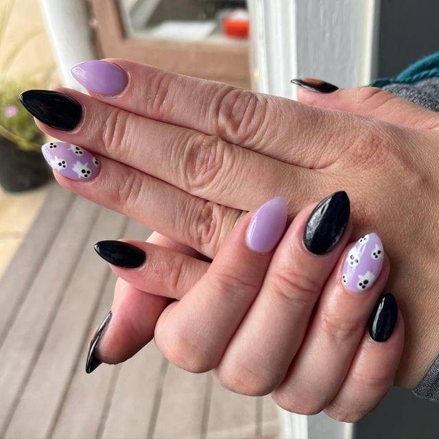 Mix & Match Black and Purple Halloween Nails