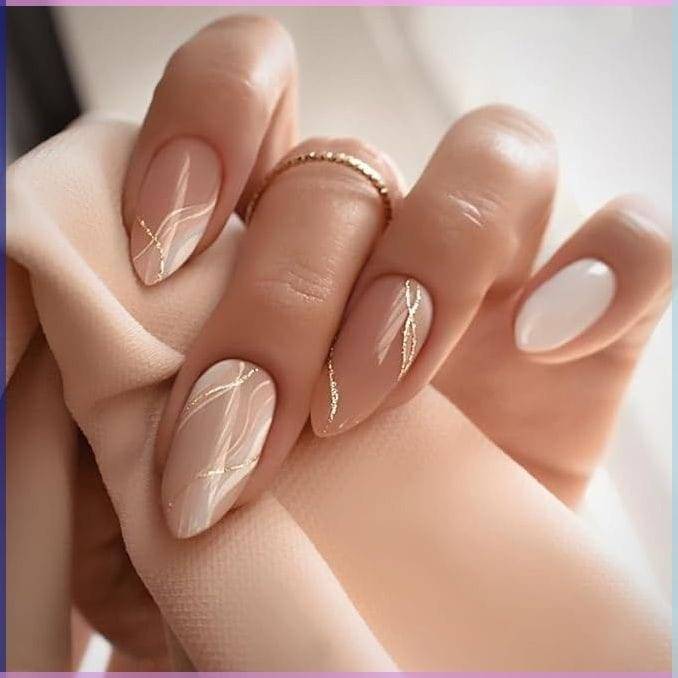 Nude pastels with gold accents Fall Wedding Nails