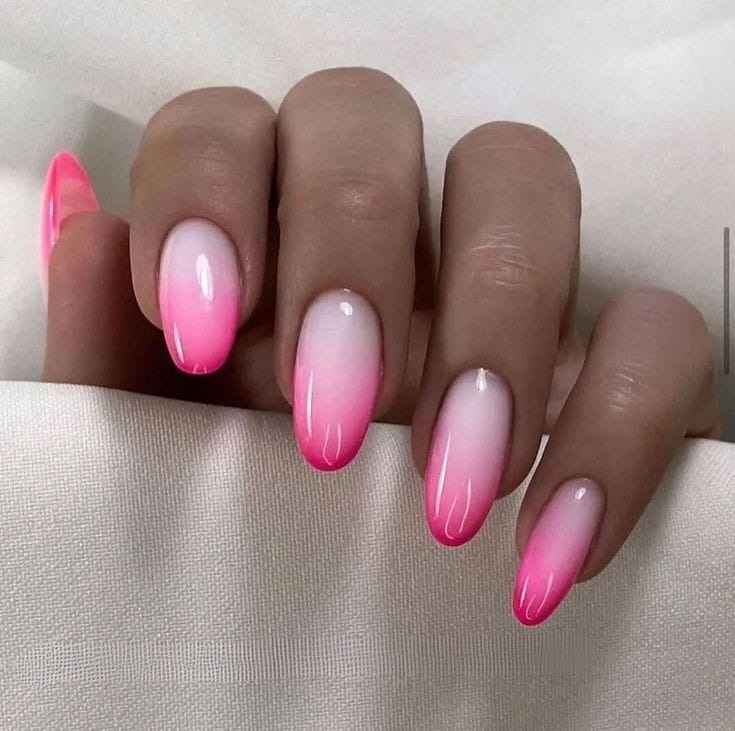 Pink and White Ombre Almond Nails