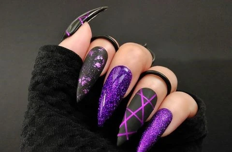 Purple and Black Halloween Nails