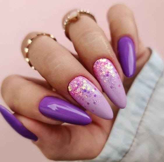 Purple and Pink Glittery Nails