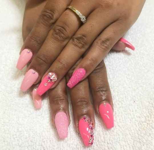 Rhinestone pink end of summer nail designs