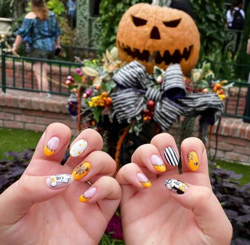 Shimmery Autumn Mickey Halloween Nail Art