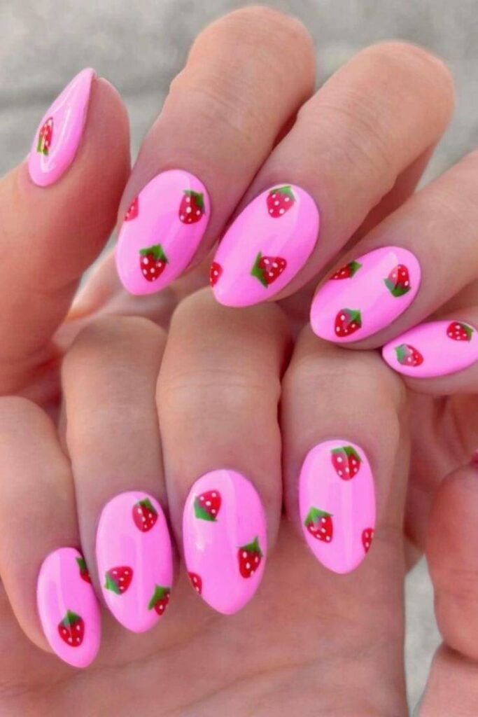 Strawberry Pink Almonds Nail Designs