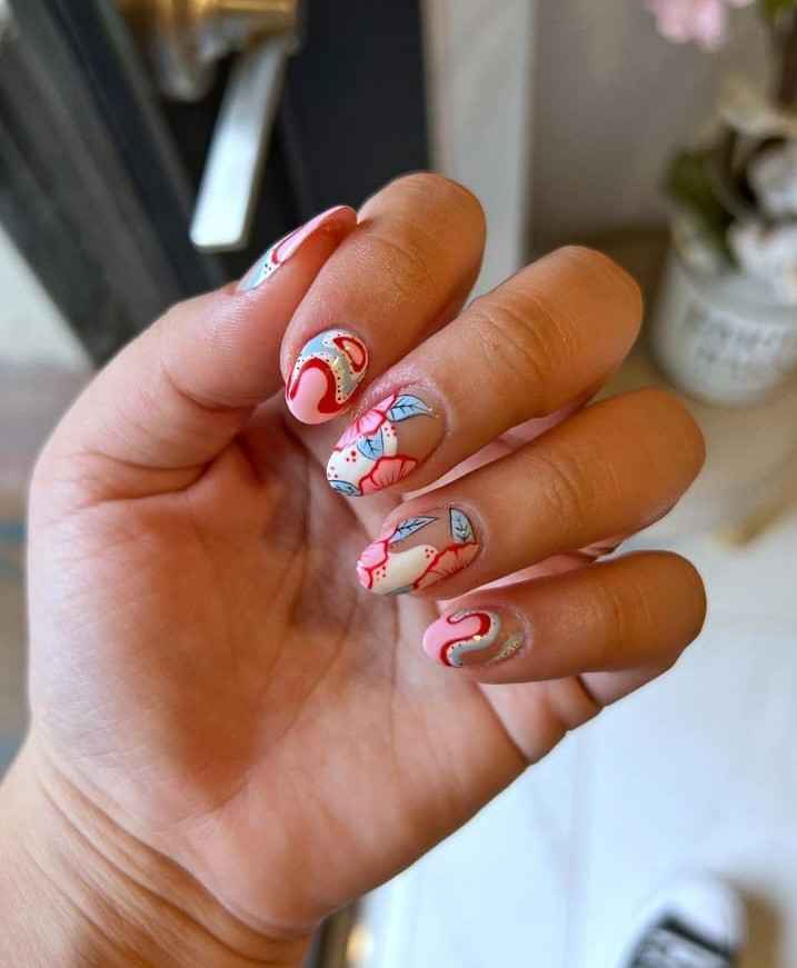 Twisty florals end of summer nail colors