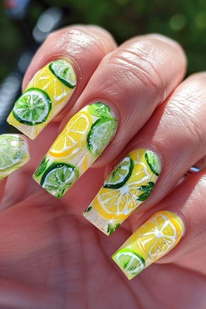 lemon and lime Fruit Nail Designs