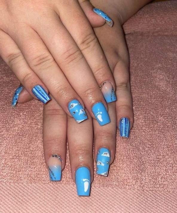 Blue or Pink with Glitter and Polka Dots Nail Designs