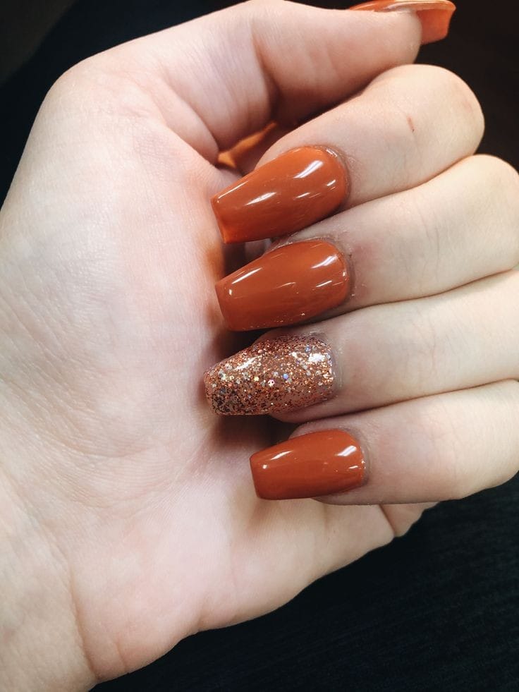 Burnt Orange with Full Glitter Nail