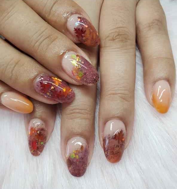 Chic Crystal Fall Almond Nail Designs