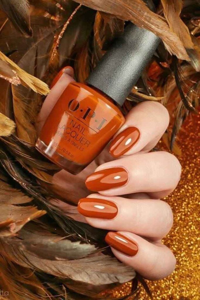 glossy burnt orange fall nails