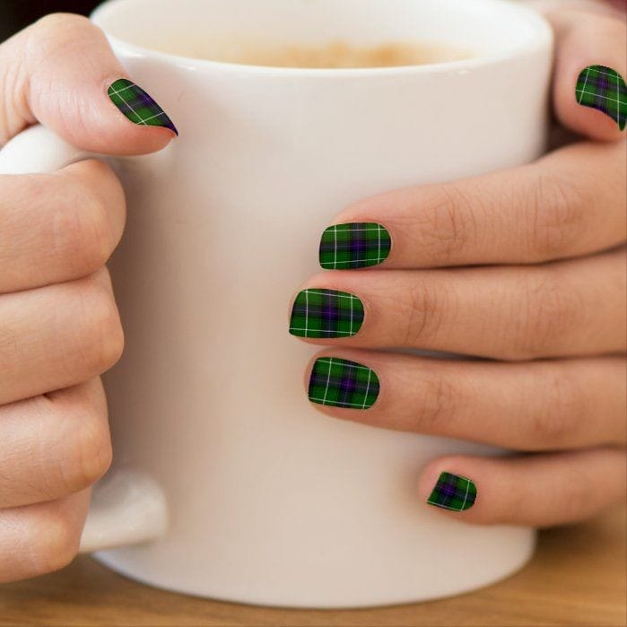 green and black plaid shorties plaid nails