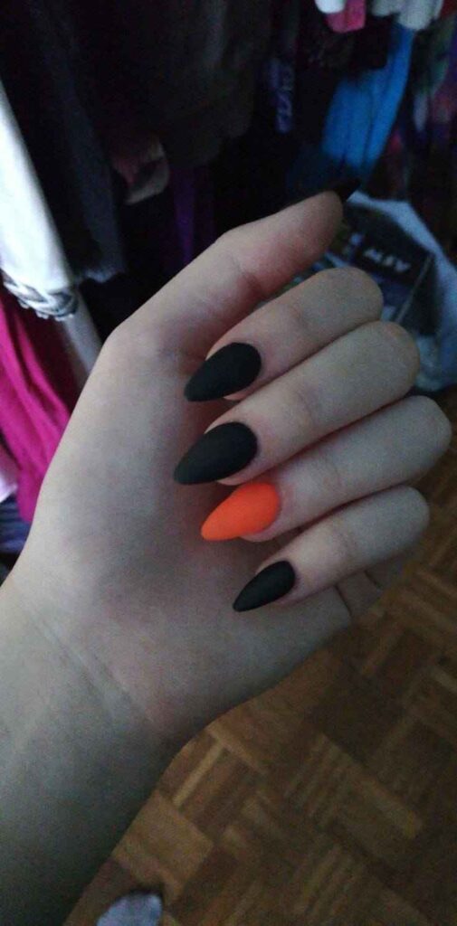 Matte Almond orange and black halloween nails