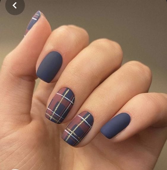 matte navy and maroon plaid nails perfection