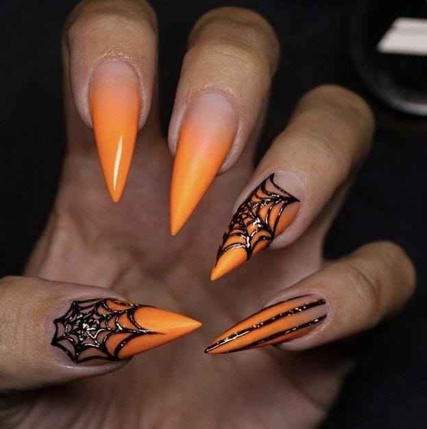 Ombre Stiletto Nails with Web Art