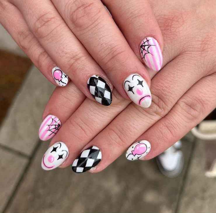 Striped Pink Almond Nails