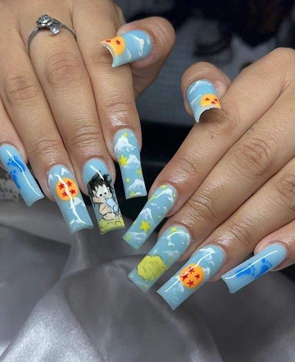 Unique Blue Boy Theme baby shower nail designs