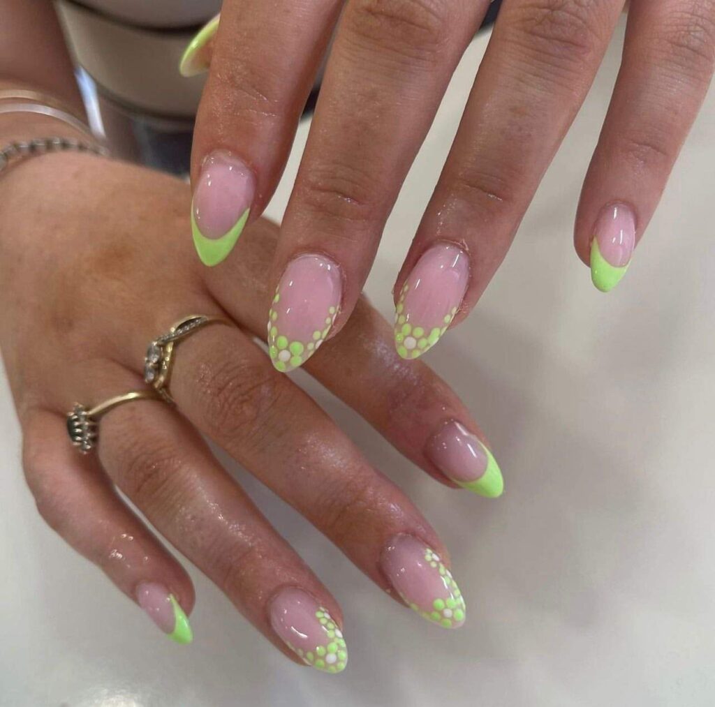 Almond Delight lime green nail art