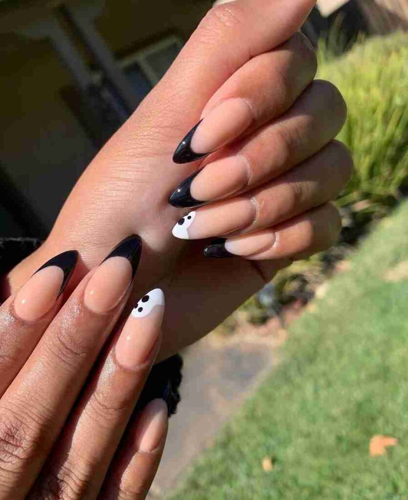 Black and White Boo Tips Nail designs