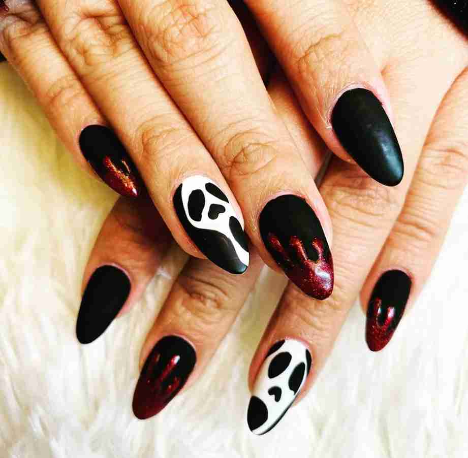 Blood Dripping Black Almond Halloween Nails